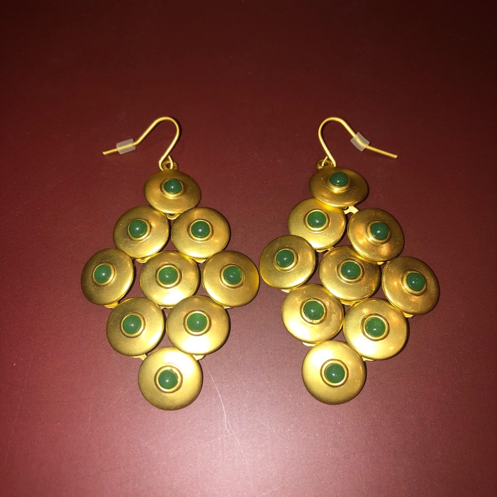 Gold and emerald drop dangle earrings